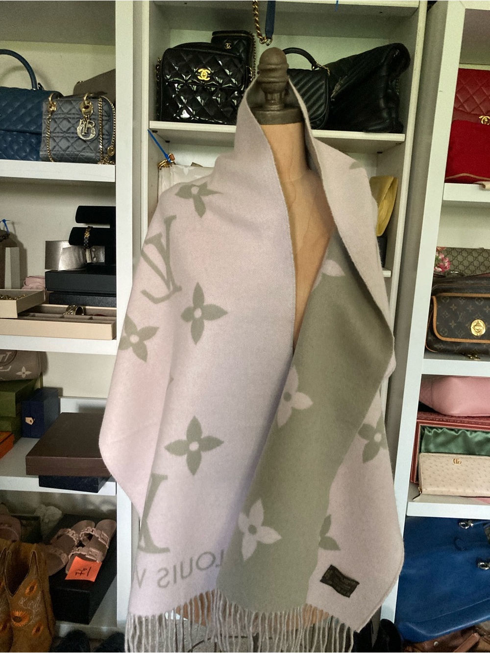 Louis Vuitton Pink & Sage Monogram Shawl Wrap